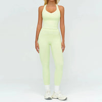 Ensemble Fitness Femme Sans Manches à Rayures Contrastées - Col en V