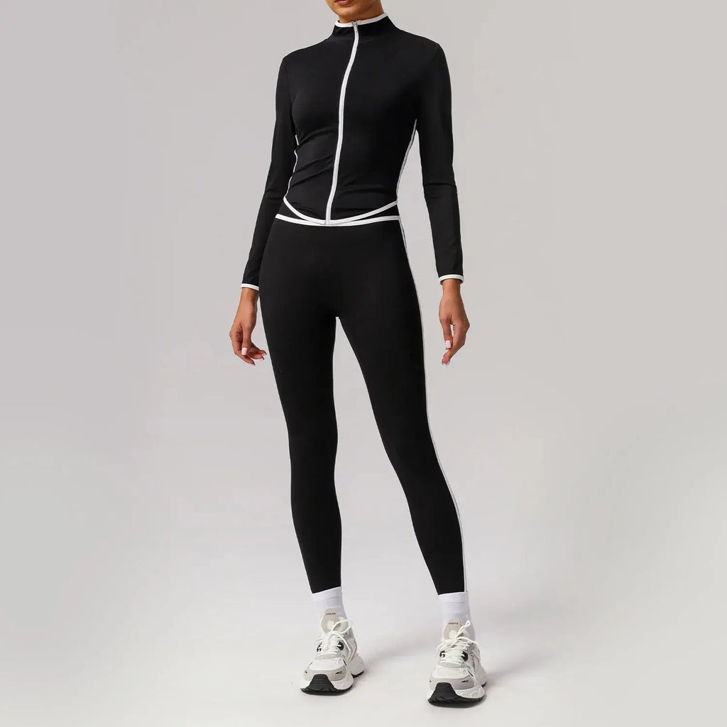 Ensemble de Yoga Femme à Rayures Blanches Automne