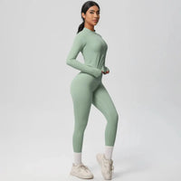 Ensemble Yoga Femme 2 Pièces Sans Manches Col Halter Côtelé Sans Couture - Y3530118
