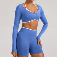 Ensemble Yoga Femme 2 Pièces Sans Couture - Legging Taille Haute et Soutien-Gorge Color Block