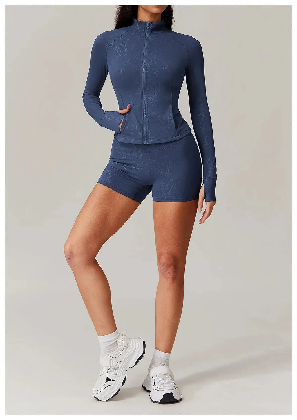 Ensemble Yoga Femme 2 Pièces - Veste Zip Col Montant et Short Taille Haute