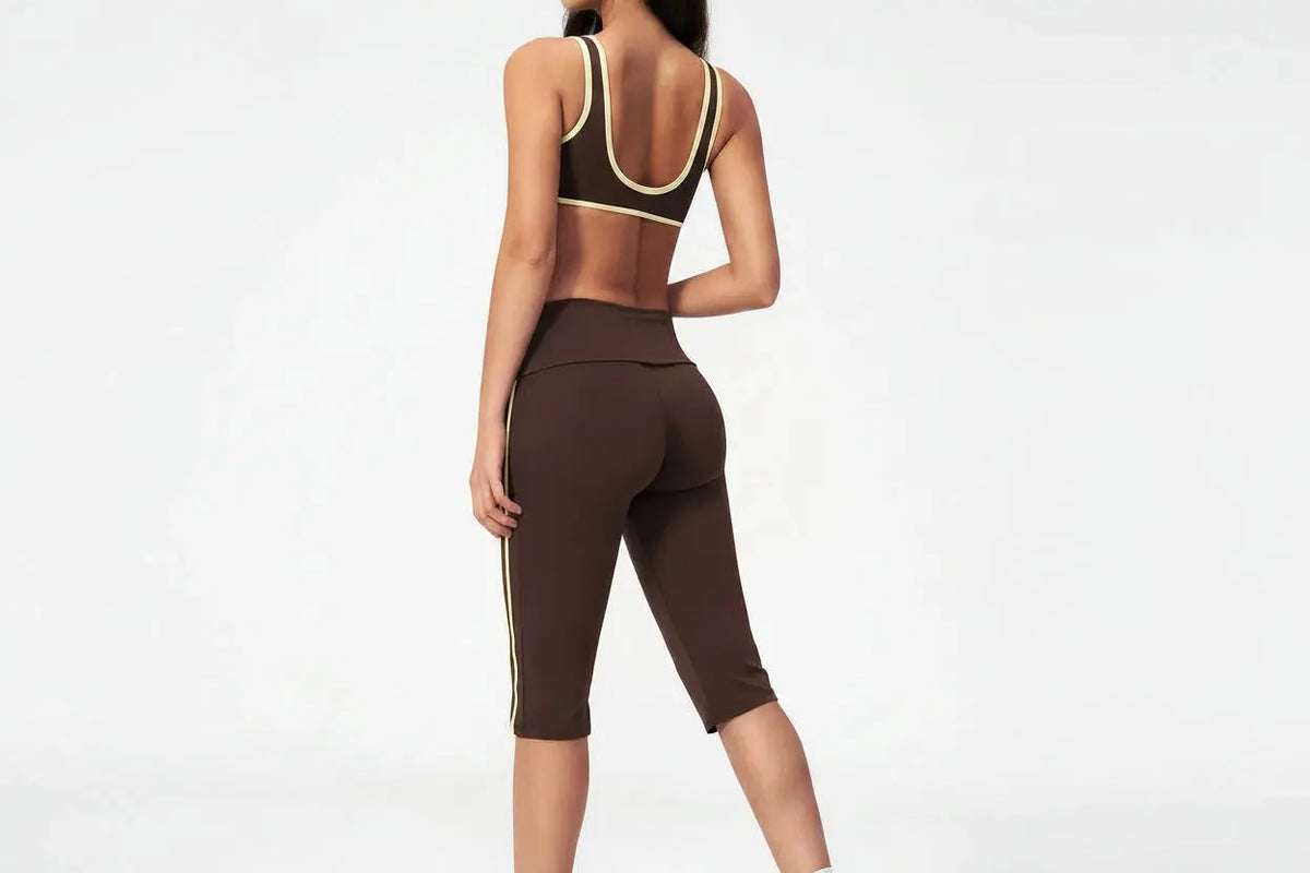 Ensemble Yoga Femme 2 Pièces Taille Haute Bloc Couleur Respirant - TZ3588-2