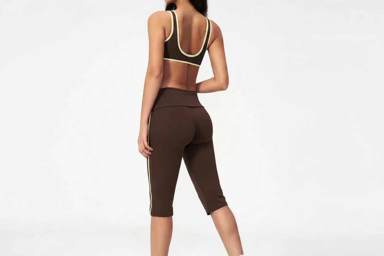 Ensemble Yoga Femme 2 Pièces Taille Haute Bloc Couleur Respirant - TZ3588-2