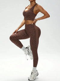Ensemble Yoga Femme 2 Pièces - Soutien-Gorge Dos Croisé et Legging Imprimé Léopard Sans Couture - 25SOC322