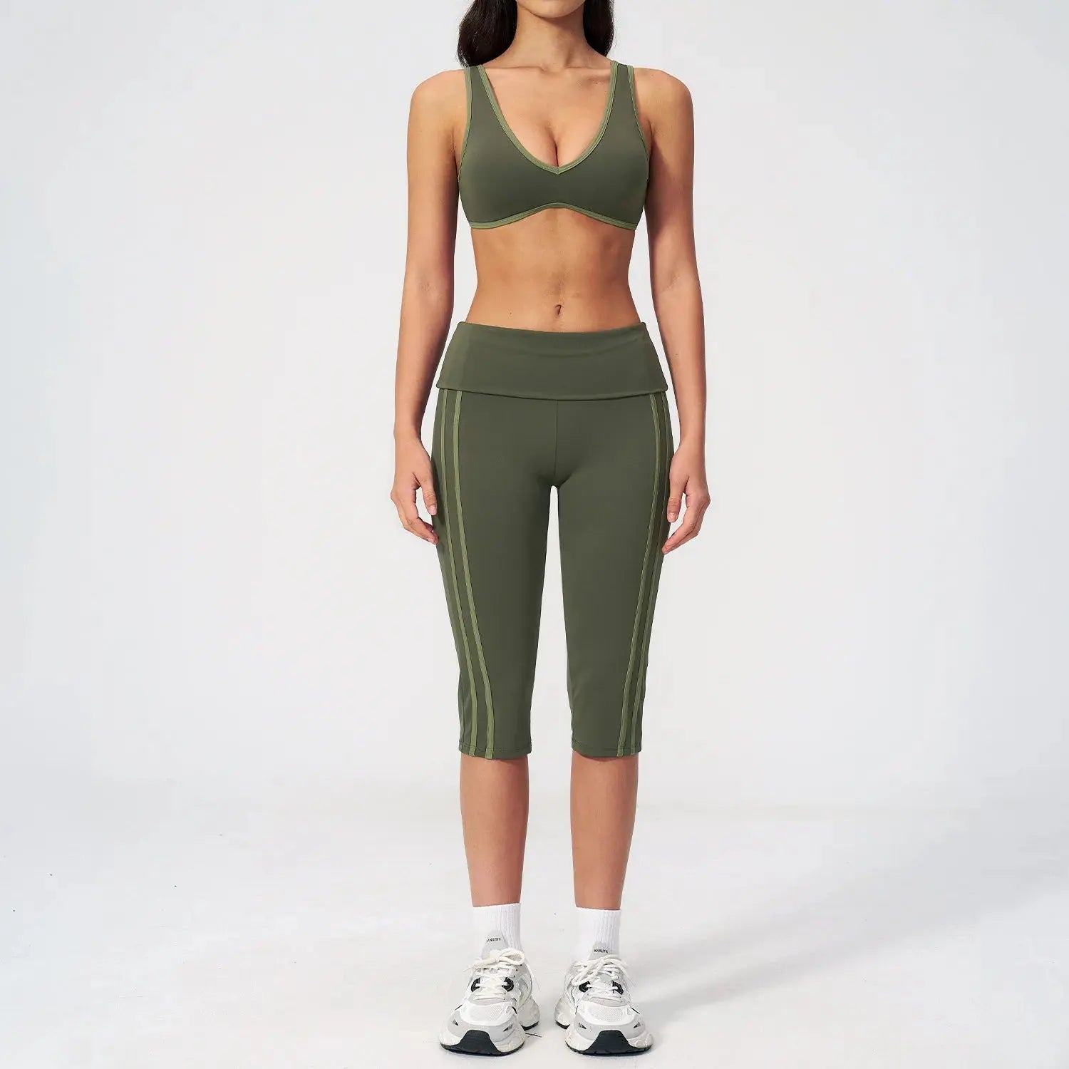 Ensemble Yoga Femme 2 Pièces Taille Haute Bloc Couleur Respirant - TZ3588-2