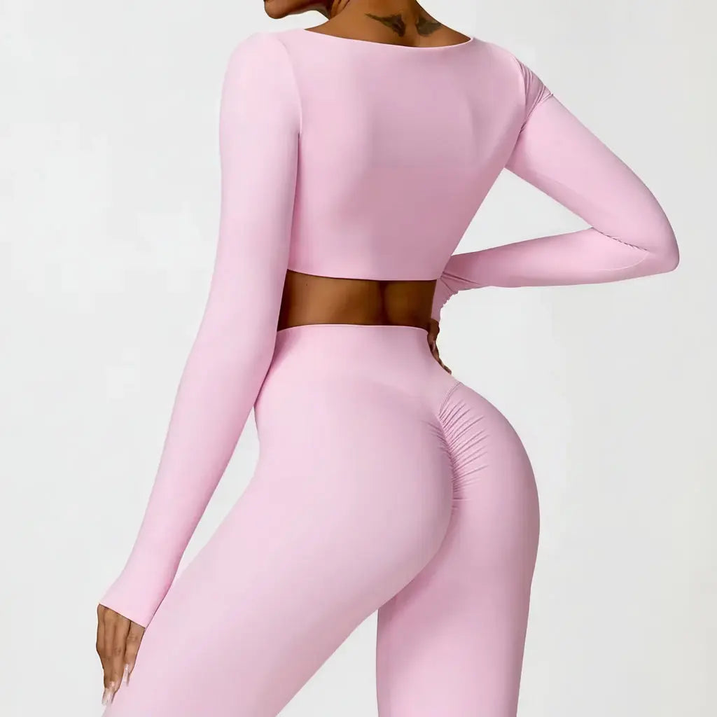 Ensemble Sport Femme 2 Pièces - Soutien-Gorge à Manches Longues et Short Taille Haute - 004