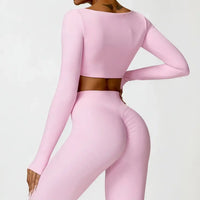 Ensemble Sport Femme 2 Pièces - Soutien-Gorge à Manches Longues et Short Taille Haute - 004