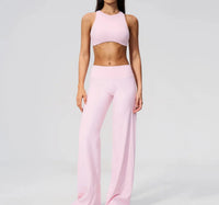Ensemble Yoga Femme 2 Pièces Dos Nu - Soutien-Gorge et Pantalon Évasé Taille Haute