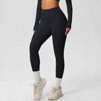 Ensemble Yoga Femme 2 Pièces Sans Manches Col Halter Côtelé Sans Couture - Y3530118