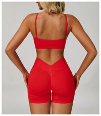Ensemble Yoga Femme 2 Pièces Sans Couture - Débardeur Col V et Short Taille Haute - Yes7790-WXDK