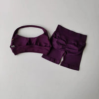 Ensemble Sport Femme 2 Pièces - Soutien-Gorge Col Halter Sans Manches et Short Taille Haute - TZ606