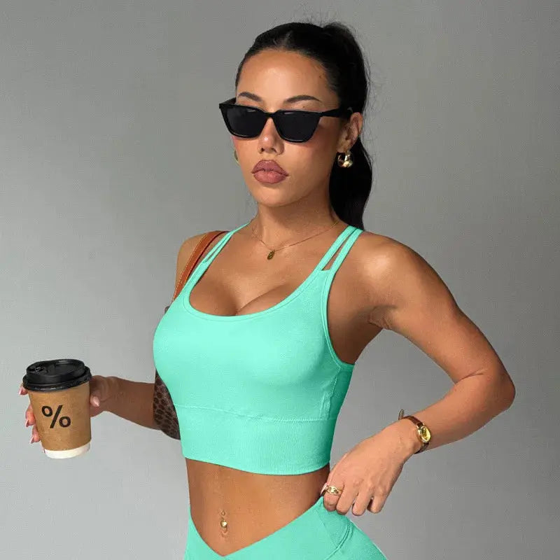 Top Yoga Femme Dos Nu Sans Manches Respirant Maintien Moyen - BG007