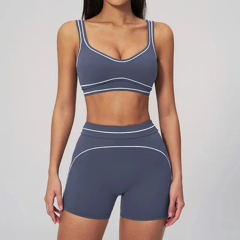Ensemble de Yoga Brossé avec Coutures Contrastées et Haute Élasticité