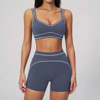 Ensemble de Yoga Brossé avec Coutures Contrastées et Haute Élasticité