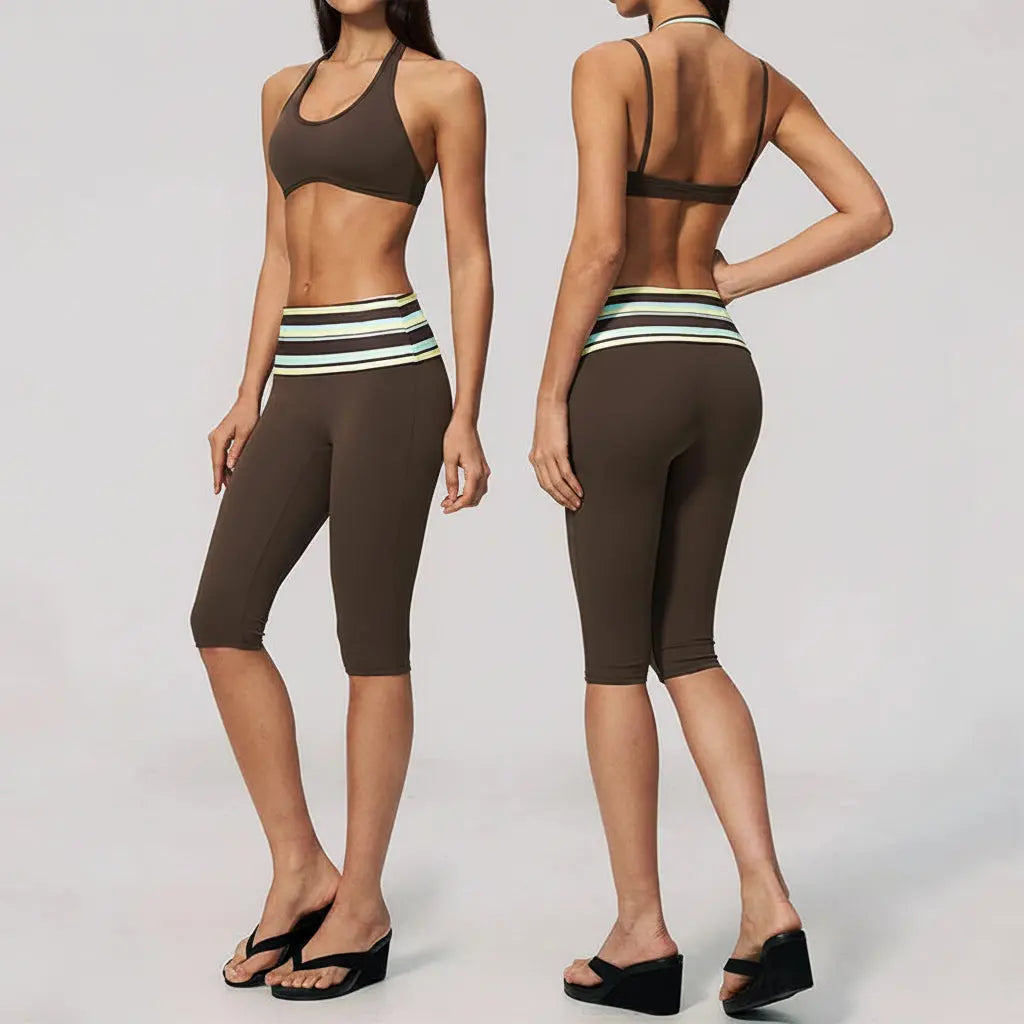 Ensemble Fitness Femme 2 Pièces Col Halter Bloc Couleur Séchage Rapide - BM-S2347