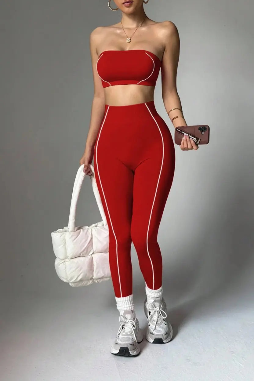 Ensemble Yoga Femme 2 Pièces - Soutien-Gorge Sans Bretelles et Legging Taille Haute