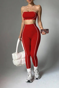 Ensemble Yoga Femme 2 Pièces - Soutien-Gorge Sans Bretelles et Legging Taille Haute