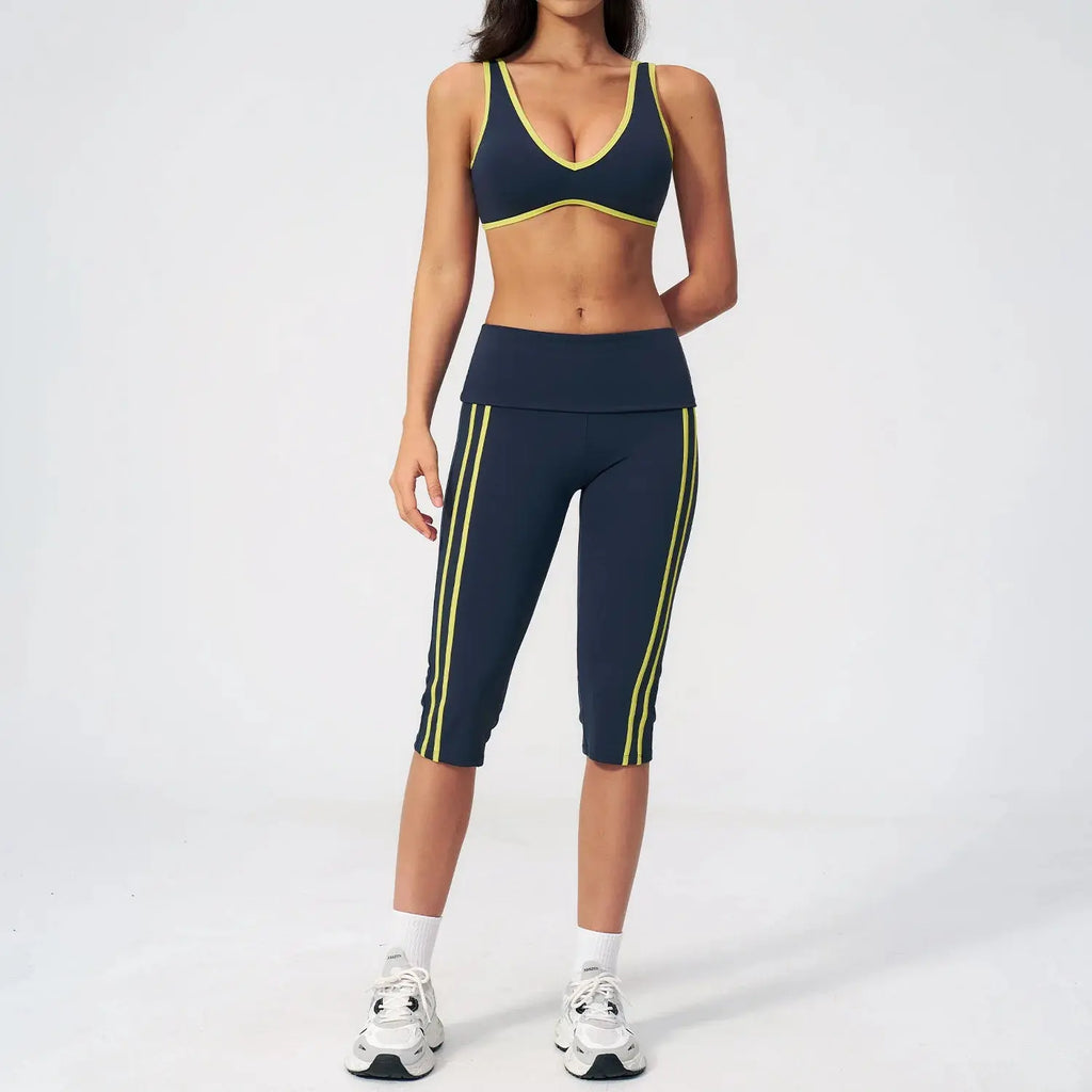 Ensemble Yoga Femme 2 Pièces Taille Haute Bloc Couleur Respirant - TZ3588-2