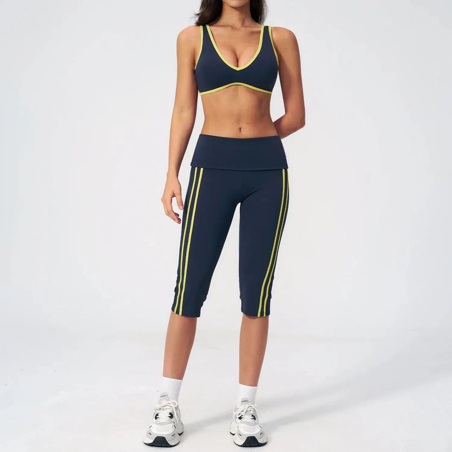 Ensemble Yoga Femme 2 Pièces Taille Haute Bloc Couleur Respirant - TZ3588-2