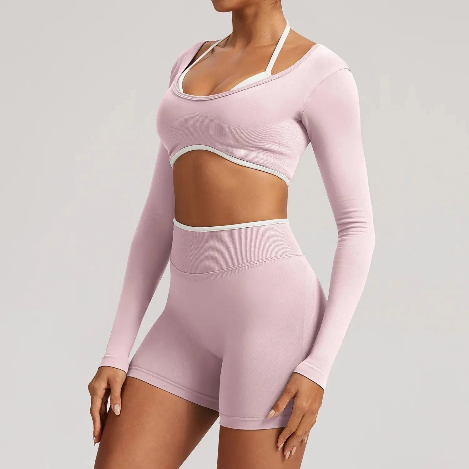 Ensemble Yoga Femme 2 Pièces Sans Couture - Legging Taille Haute et Soutien-Gorge Color Block