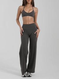Ensemble Fitness Femme Dos Nu - Soutien-Gorge à Bretelles Licou et Legging Évasé