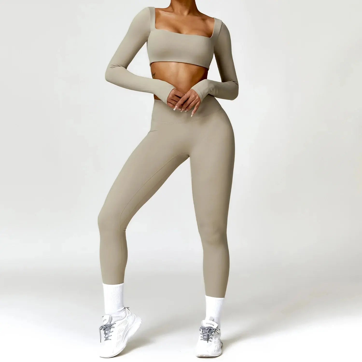 Ensemble Fitness Femme 2 Pièces - Débardeur Col Carré et Legging Taille Haute - 1601373128627