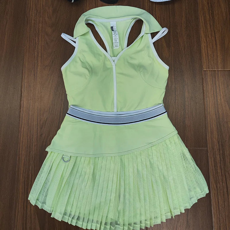 Ensemble Tennis Femme 2 Pièces Col V Sans Manches Color Block - sx