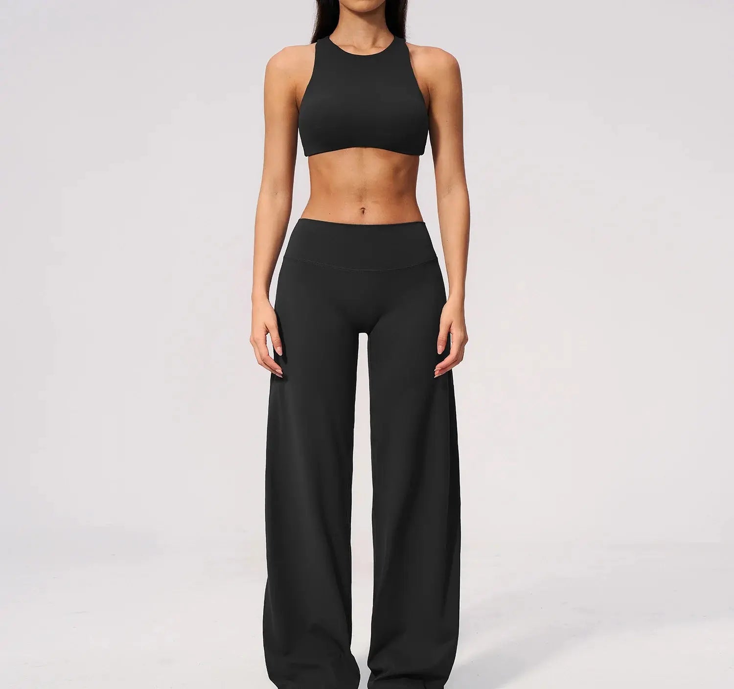 Ensemble Yoga Femme 2 Pièces Dos Nu - Soutien-Gorge et Pantalon Évasé Taille Haute