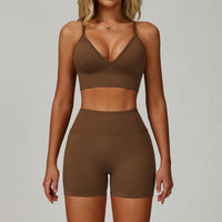 Ensemble Yoga Femme 2 Pièces Sans Couture - Débardeur Col V et Short Taille Haute - Yes7790-WXDK