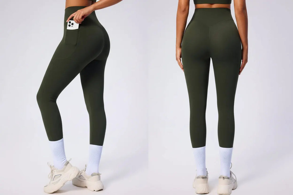 Legging Taille Haute Femme avec Poches Latérales - Extensible 4 Sens