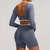 Ensemble Yoga Femme 2 Pièces Sans Couture - Legging Taille Haute et Soutien-Gorge Color Block