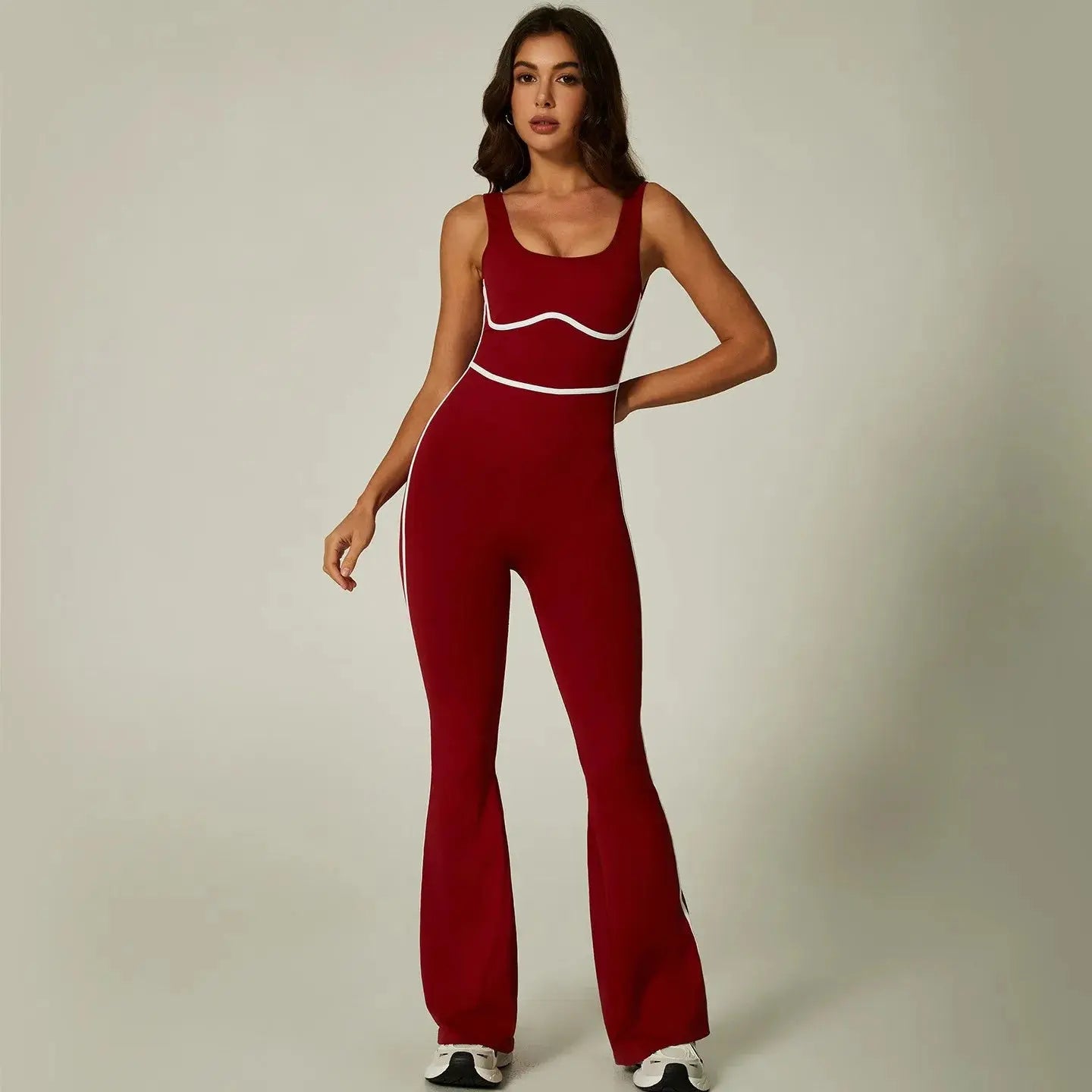 Combinaison Yoga Femme Sans Manches à Col Halter - Coussinets Intégrés et Jambes Évasées - CP003