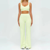 Ensemble Fitness Femme Color Block Sans Manches - Dos Nu et Pantalon Évasé