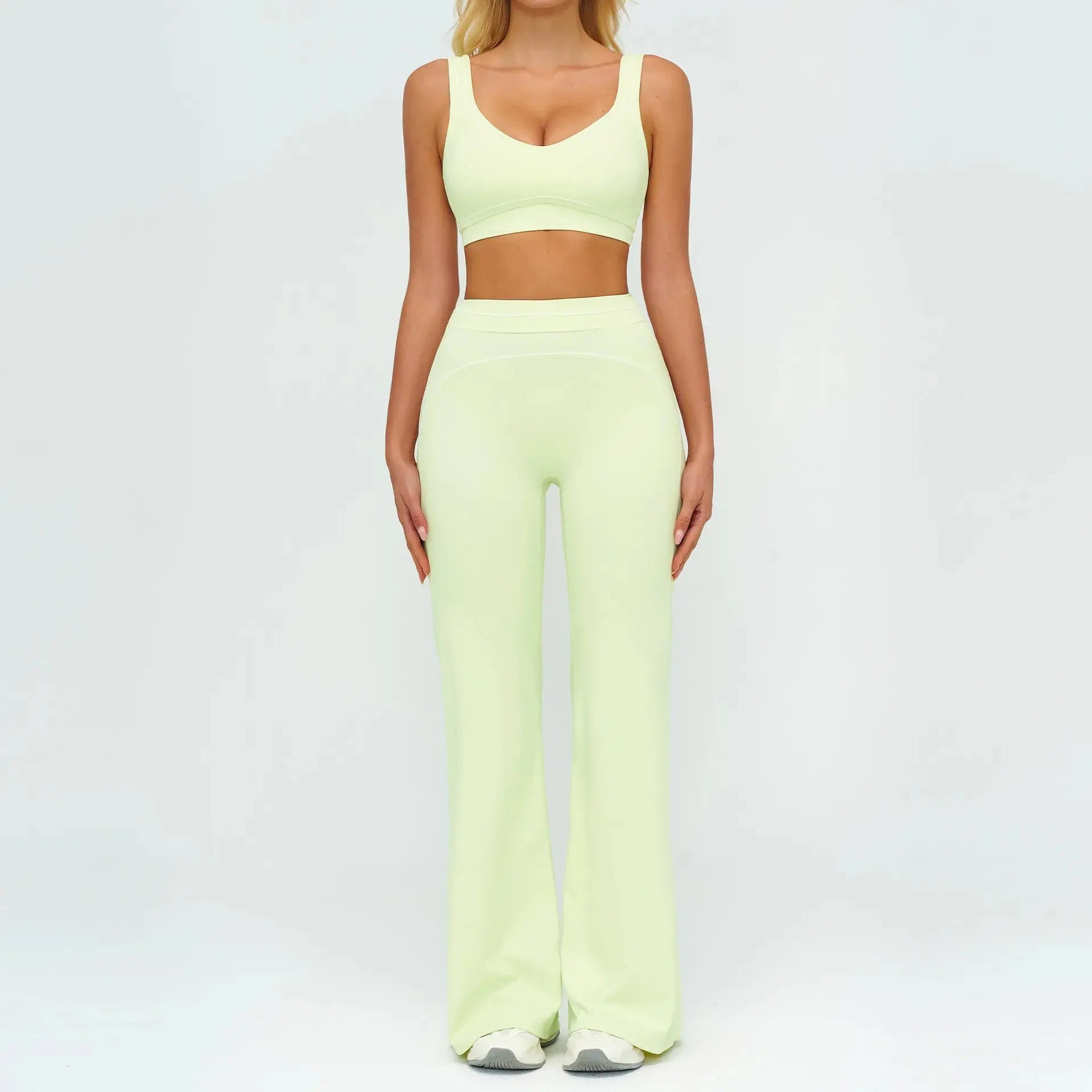 Ensemble Fitness Femme Color Block Sans Manches - Dos Nu et Pantalon Évasé