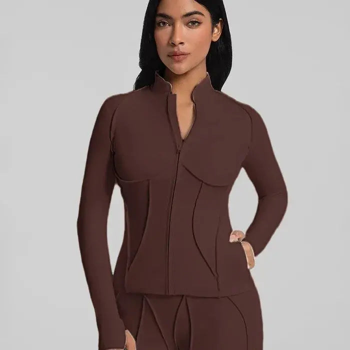 Veste de Sport Femme Premium Manches Longues Fermeture Éclair Col - 25157