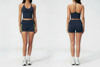 Ensemble Fitness Femme à Bretelles en T - Short Taille Haute Repliable
