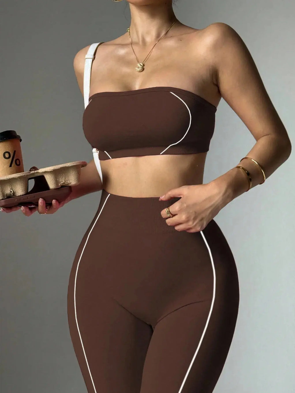 Ensemble Yoga Femme 2 Pièces - Soutien-Gorge Sans Bretelles et Legging Taille Haute