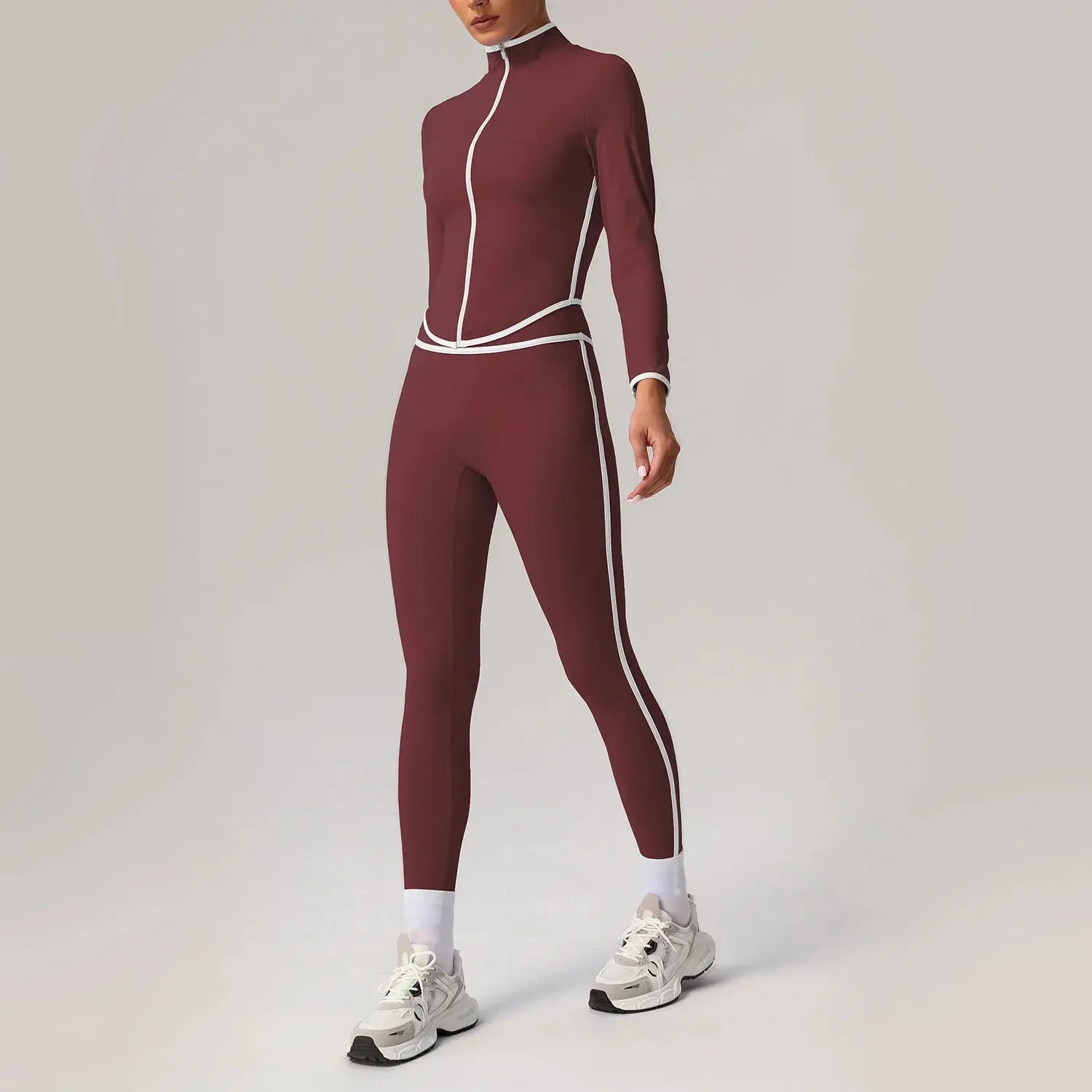 Ensemble de Yoga Femme à Rayures Blanches Automne