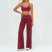 Ensemble Fitness Femme Color Block Sans Manches - Dos Nu et Pantalon Évasé