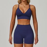 Ensemble Yoga Femme 2 Pièces Sans Couture - Débardeur Col V et Short Taille Haute - Yes7790-WXDK