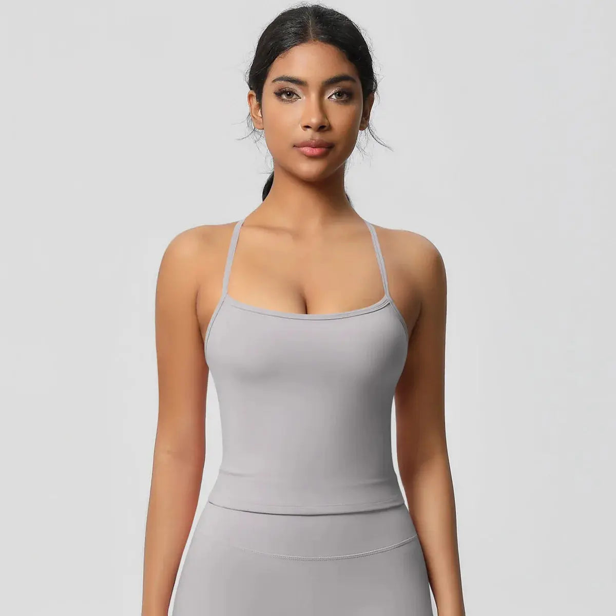 Ensemble Yoga Femme 2 Pièces Sans Manches Col Halter Côtelé Sans Couture - Y3530118