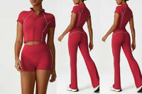 Ensemble de Yoga 2 Pièces avec Zip Court à Blocs de Couleurs pour Femme