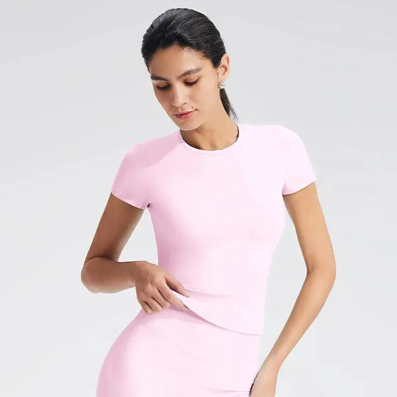 T-Shirt Sport Femme Manches Courtes Col Rond Ajusté - T-XL42-rx