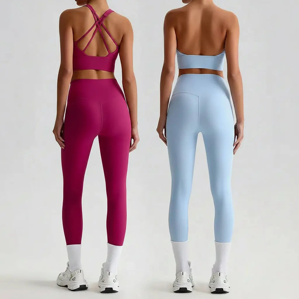 Ensemble Yoga Femme 2 Pièces - Soutien-Gorge Dos Croisé et Legging Taille Haute - JYTZ8697