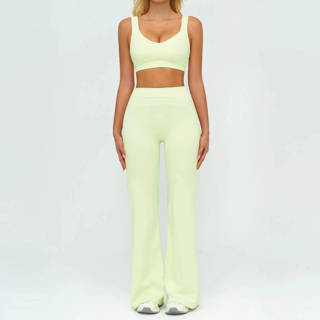Ensemble Fitness Femme Color Block Sans Manches - Dos Nu et Pantalon Évasé
