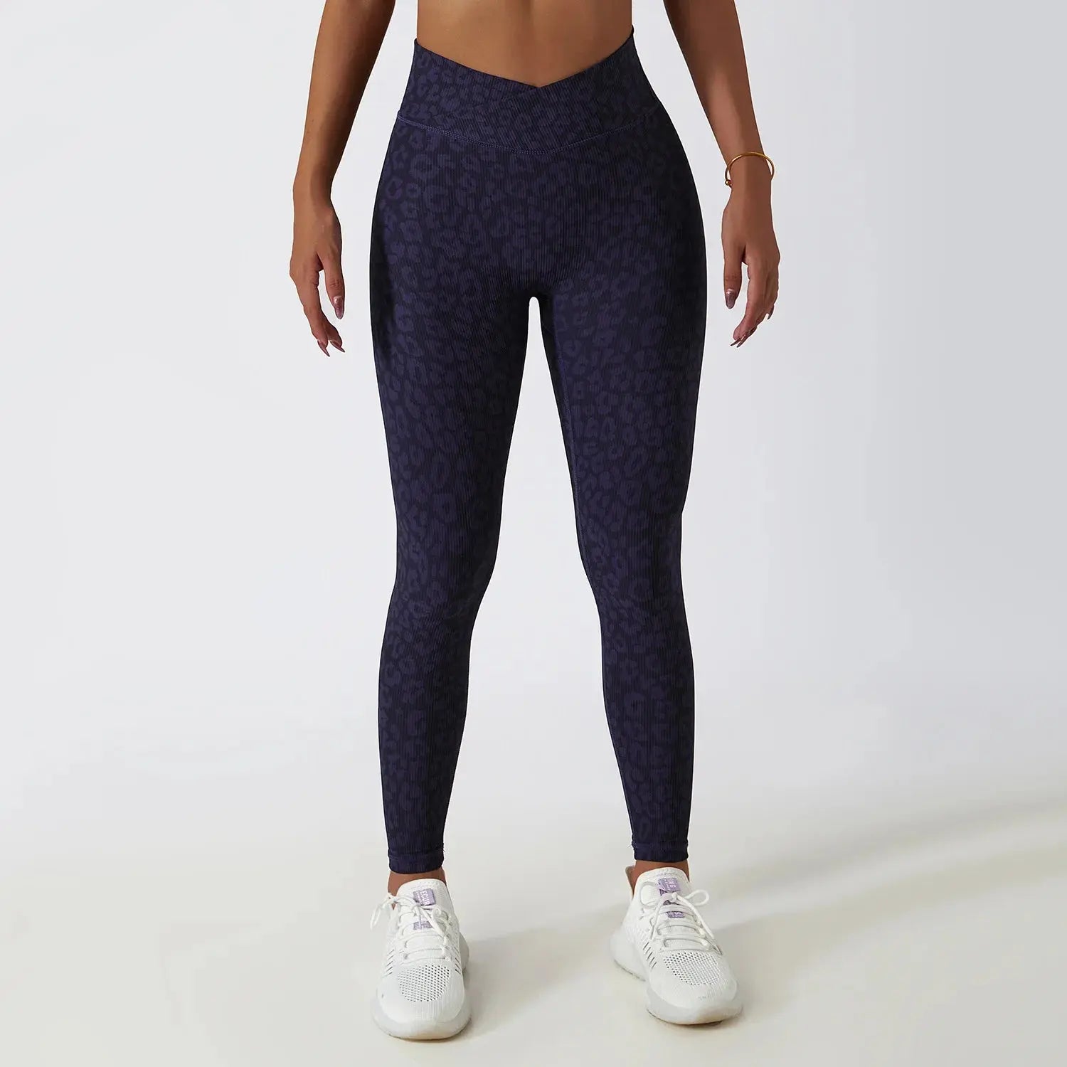Ensemble de Yoga 2 Pièces Imprimé Léopard à Côtes pour Femme