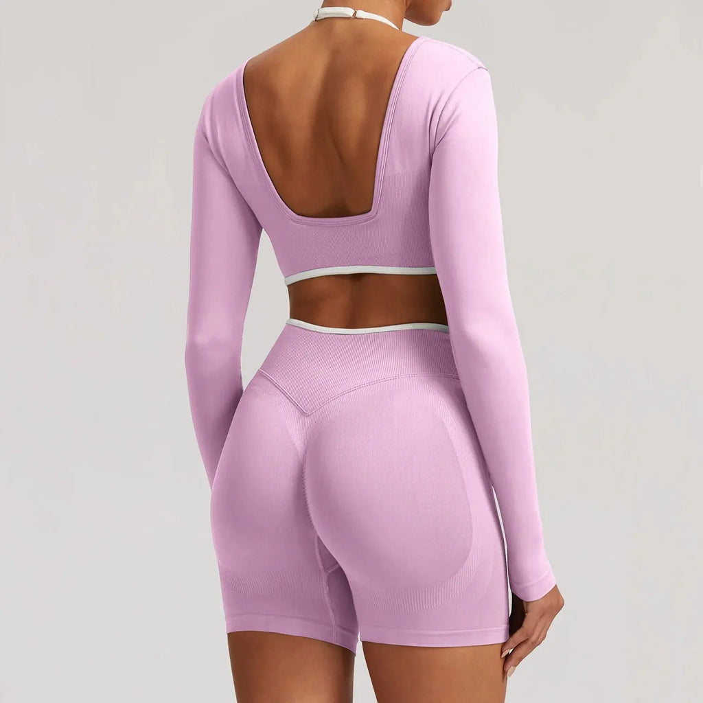 Ensemble Yoga Femme 2 Pièces Sans Couture - Legging Taille Haute et Soutien-Gorge Color Block