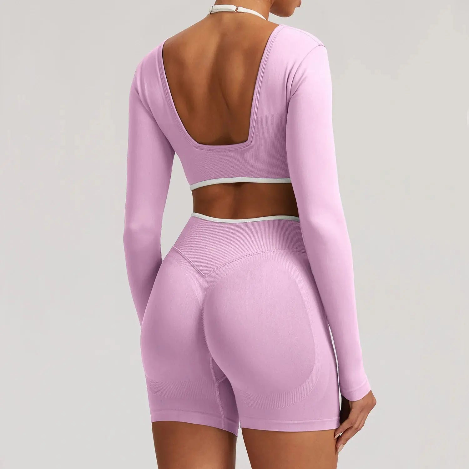 Ensemble Yoga Femme 2 Pièces Sans Couture - Legging Taille Haute et Soutien-Gorge Color Block