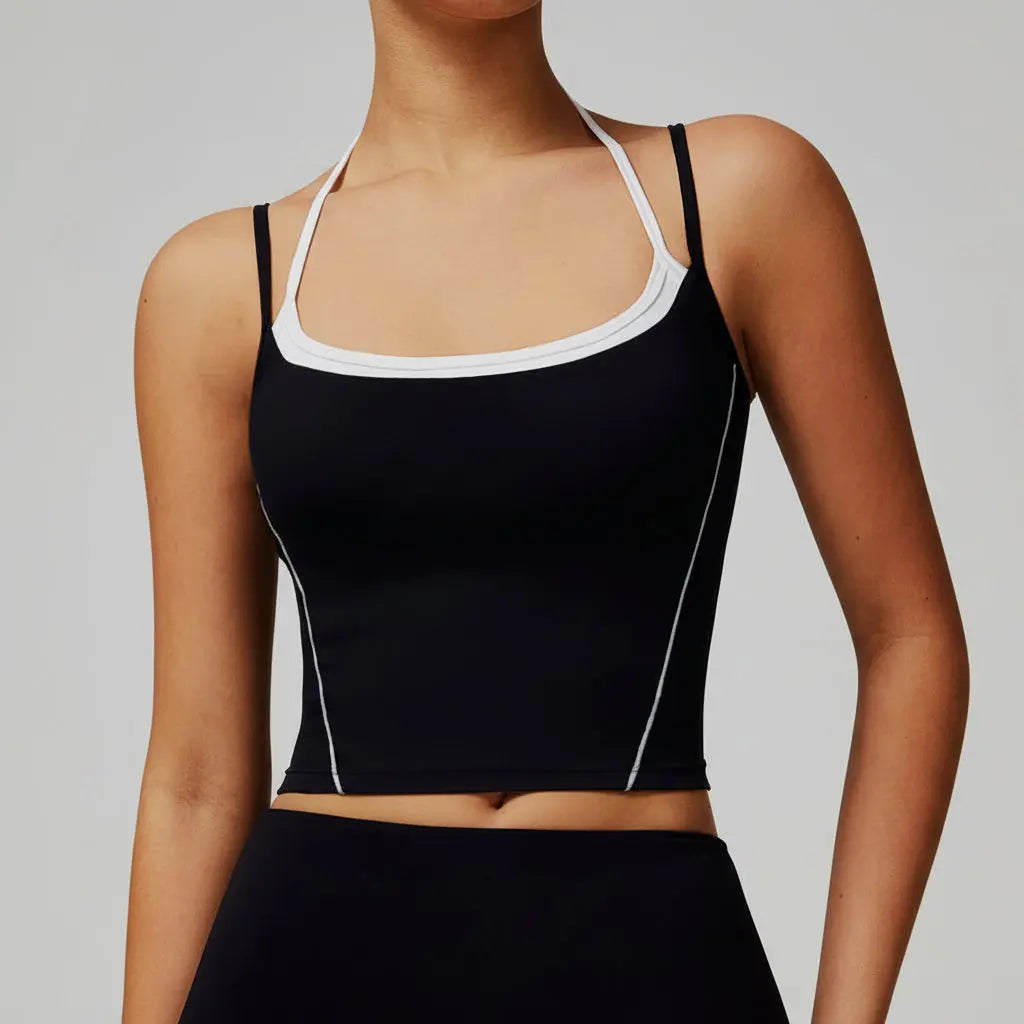 Ensemble Yoga Femme 2 Pièces Sans Manches Taille Haute - Débardeur Col Halter et Short Respirant - DBX5009