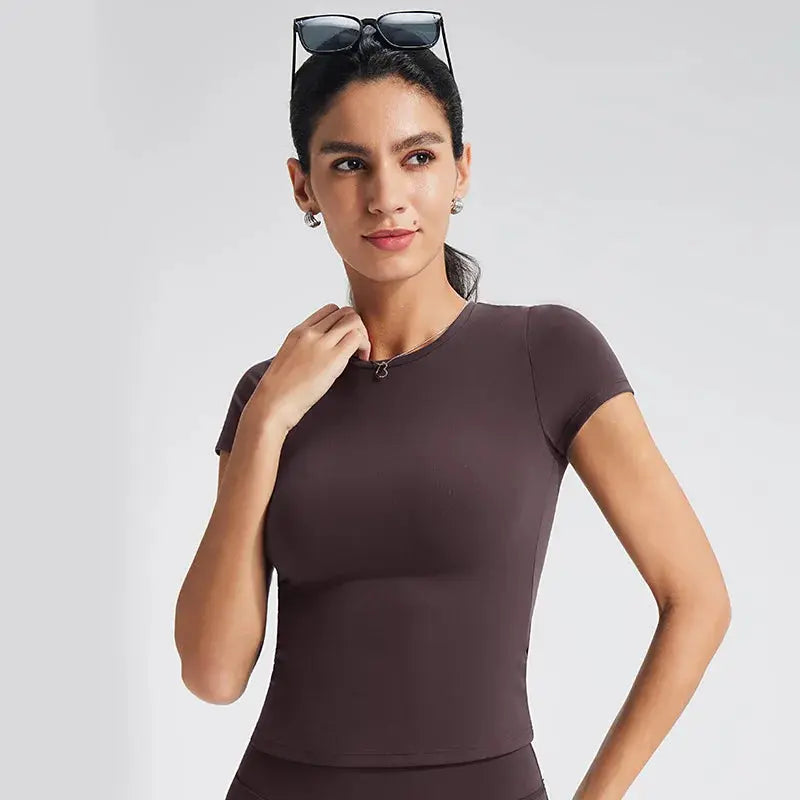 T-Shirt Sport Femme Manches Courtes Col Rond Ajusté - T-XL42-rx